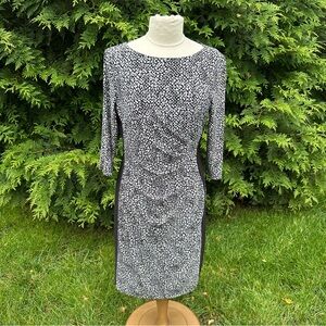Lauren Ralph Lauren Womens Dress Ruched Size 12 Animal Print 3/4 Sleeves Stretch